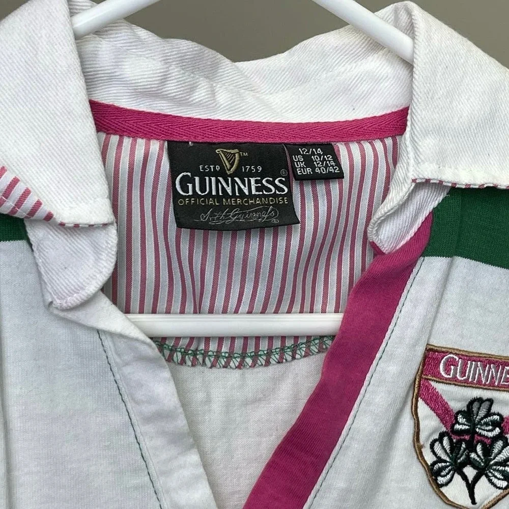 Guinness Green White Striped Polo with Pink Trim - Picture 4 of 8